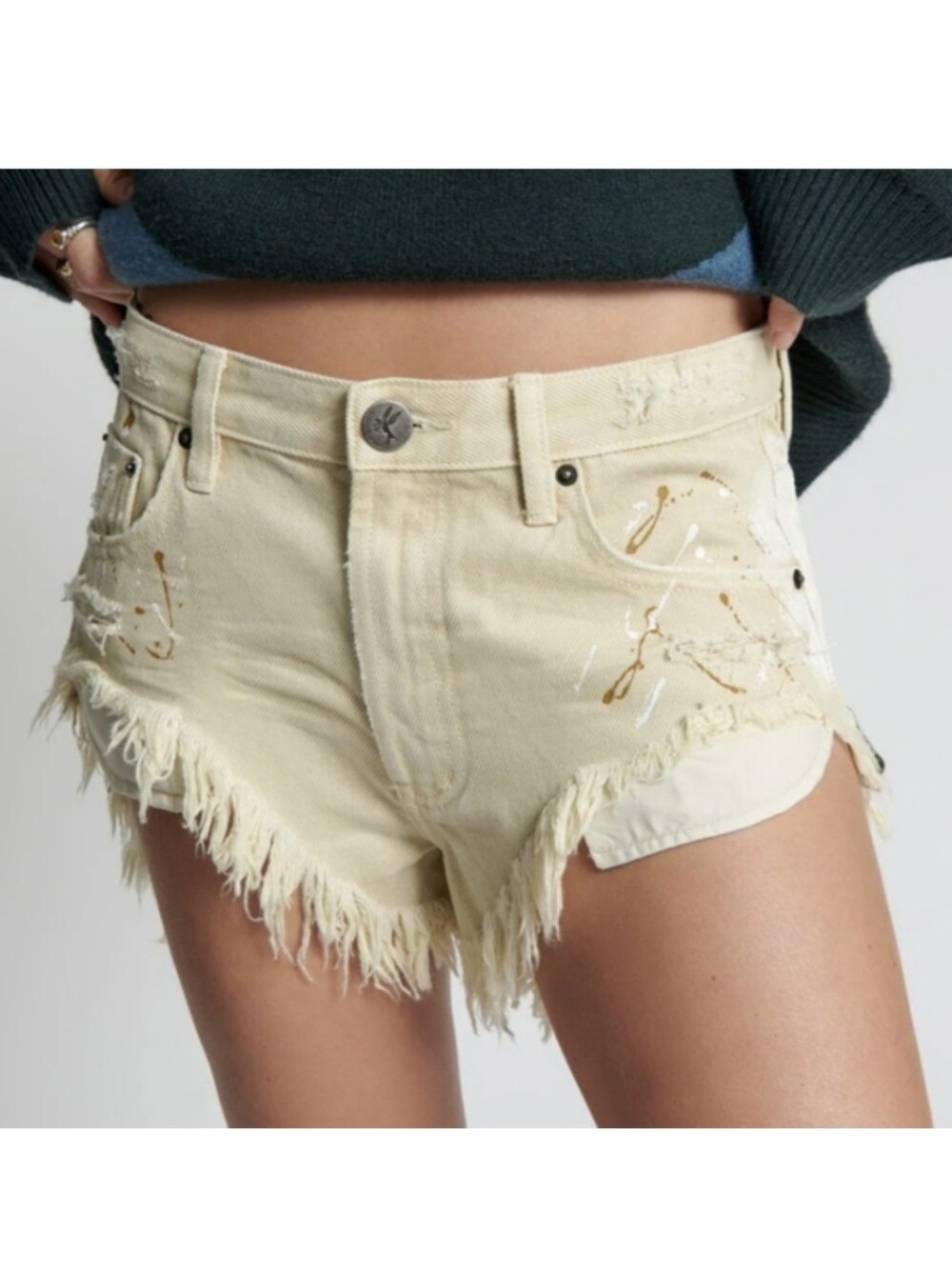 One Teaspoon NWT Vegas Gold Rollers Denim Shorts Cream